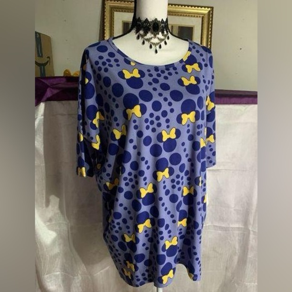 LuLaRoe Irma Disney Blue Minnie Mouse Top SIZE L